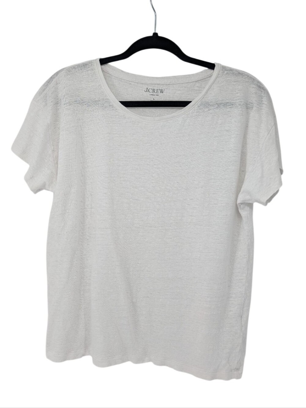 J. Crew Linen Women’s White Short-Sleeve Crewneck Tee Large Coastal Minimalist